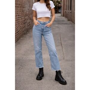 Moussy 90s High Rise Straight Leg Jeans 25 Light Wash Rigid Japanese Denim